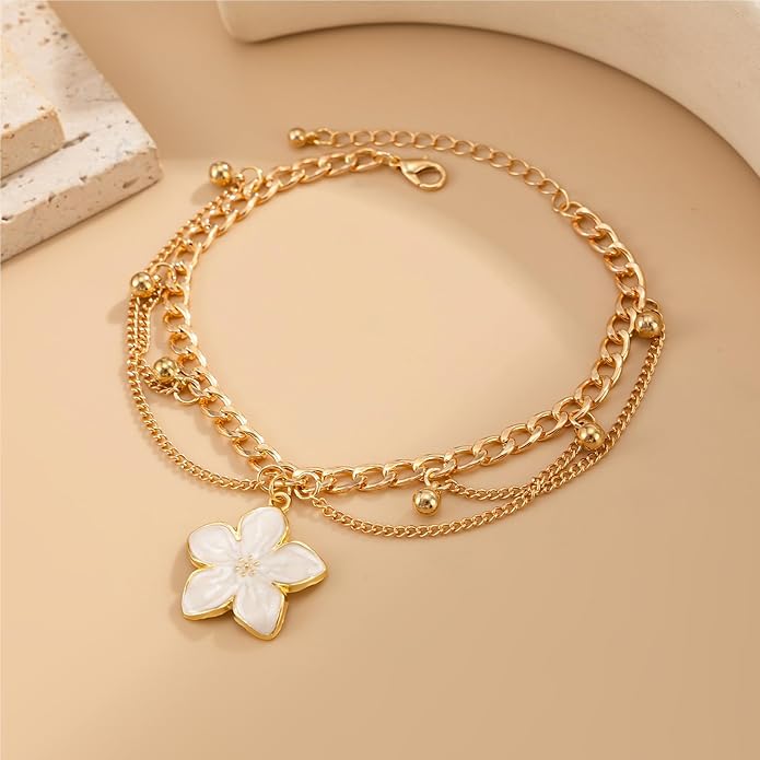 Anklet Bracelets for Women Boho Beaded Layered Ankle Bracelets Stack Summer Beach Waterproof Jewelry