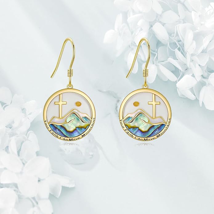 AOBOCO Mustard Seed Earrings for Women Sterling Silver Mountain Cross Earrings Dangle Christian Religion Jewelry Mothers Day Birthday for Mom Wife Friends