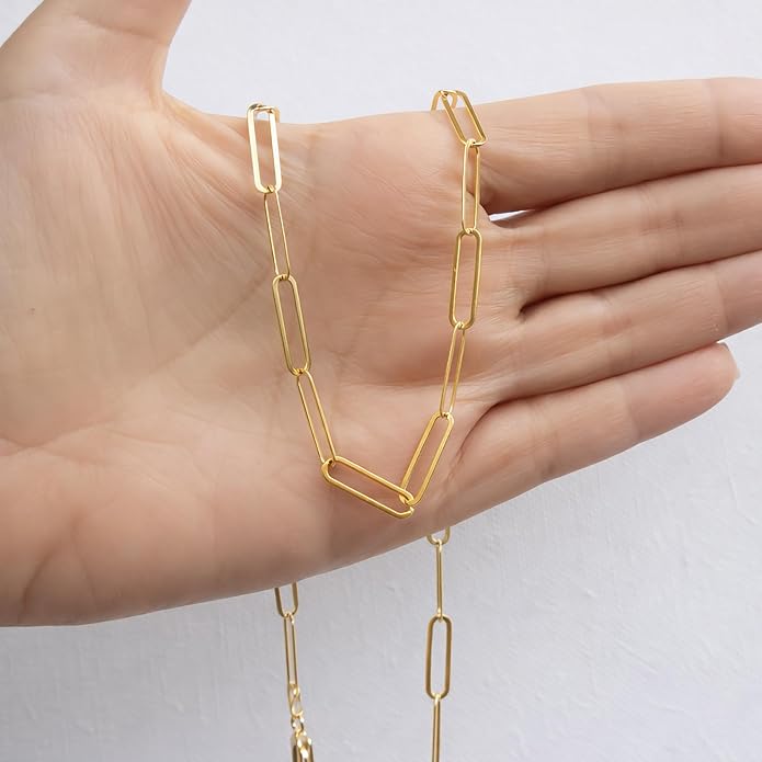 Paperclip Chain Necklace for Women – 925 Sterling Silver 14K Gold Plated, 4mm Minimalist Link Chain with Lobster Clasp