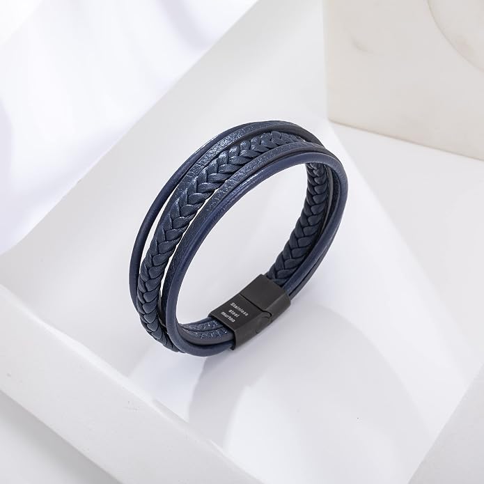 murtoo Mens Leather Bracelet with Clasp Cowhide Multi-Layer Braided Leather Mens Bracelet