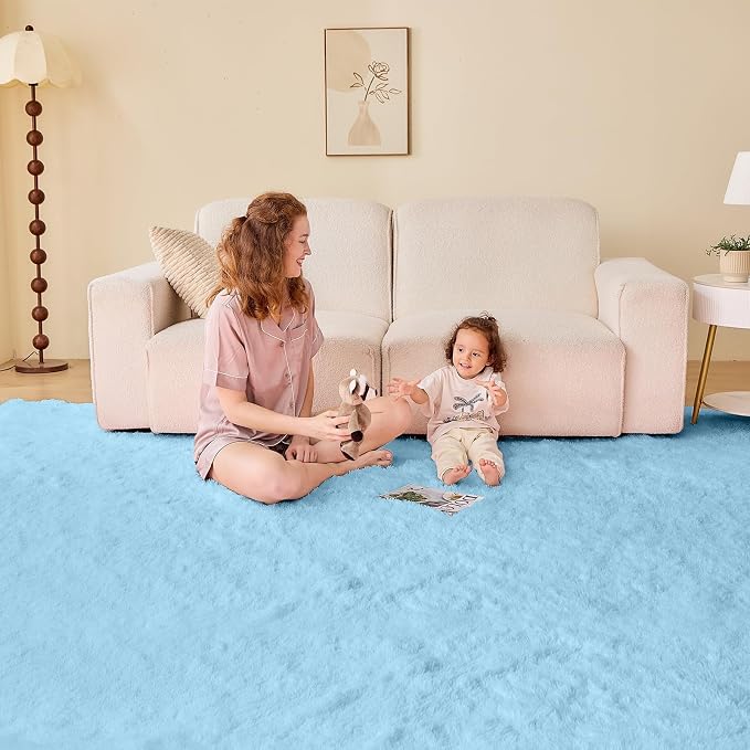 OPPODREAM 4x6 Light Blue Rugs for Bedroom, Ultra-Soft Fluffy Area Rugs for Living Room, 4 x 6 Shag Carpet for Nursery, Kids, Girl, Boy, Baby, Plush, Fuzzy, Shaggy, Cute Home Decor