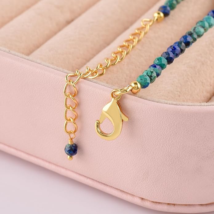InfinityGemsArt Gemstone Gold Necklace For Women, Birthstone Natural Crystal Stone With Freshwater Pearl Beaded Jewelry, Gold Plated 18 Inch Chain