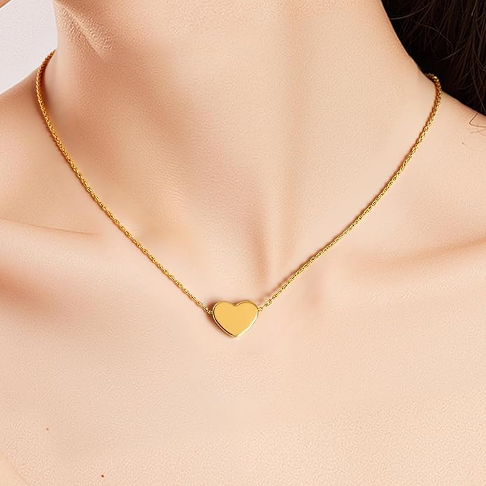 Rosoz Dainty Gold Necklace for Women- 18K Gold/Silver Plated Pendant Choker Heart Necklace Love Tiny Cute Gold Necklace Adjustable Gift for Women