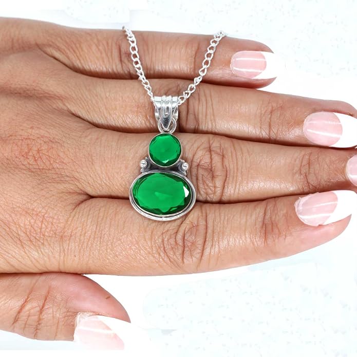 Handmade Genuine 925 Sterling Silver Pendant Necklace Natural Gemstone Crystal, Lapis, Onyx, Amber Oval Round Boho Jewelry For Women
