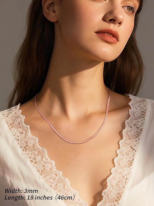 FindChic Black/14K Gold Plated Herringbone Choker Chain Necklace for Women | Waterproof Stainless Steel, Dainty Layering, Flat Snake Chain, Non-Tarnish, Hypoallergenic, Adjustable Extender, Gift Box