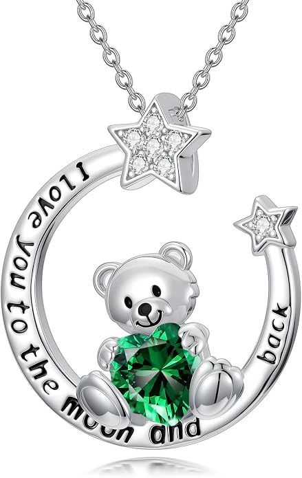 PELOVNY Teddy Bear Necklace for Women 925 Sterling Silver Bear/Highland Cow/Fox/Cat/Axolotl Birthstone Necklace Christmas Birthday Jewelry Gifts for Mom Daughter Wife Sister