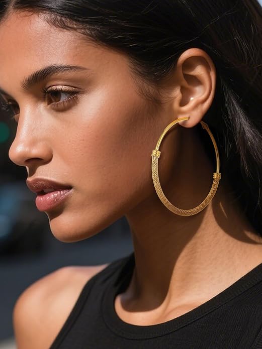PROSTEEL 30/40/60/80/100mm Chunky Hoop Earrings For Women Gold Plated/Black Stainless Steel Hoops Earrings Statement Jewelry