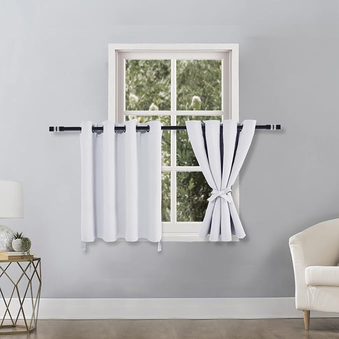 Hiasan RV Blackout Curtains for Bedroom, 52 x 36 Inches Long - Thermal Insulated & Energy Saving Window Curtains for Living Room, 2 Drape Panels Sewn with Tiebacks, Greyish White