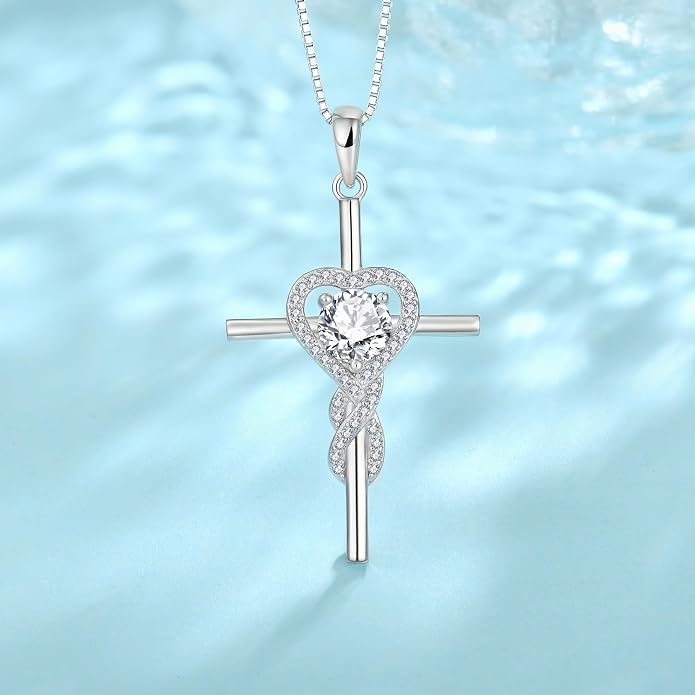 Cross Necklace for Women 925 Sterling Silver Infinity Birthstone Pendant Necklace Religious Christian Jewelry Gifts Wife Mom Her