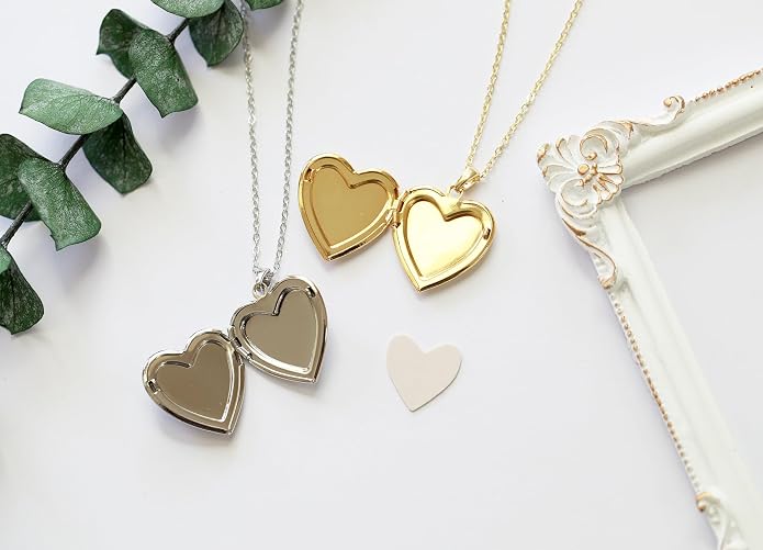Handmade Heart Shaped Dried Pressed Forget Me Not Flower Photo Locket Pendant Necklace