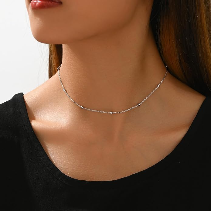 Gold Chain Necklace for Women Dainty Simple Satellite Beaded Twisted Chain Choker Necklace Everyday Jewelry Christmas Gifts