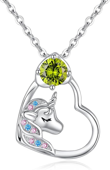 CDE Christmas Gift for women Cute Unicorn Birthstone Necklace for Girls Daughter 925 Sterling Silver Opal Heart Pendant Graduation Birthday Christmas Jewelry Gift for Teenage Girls Niece
