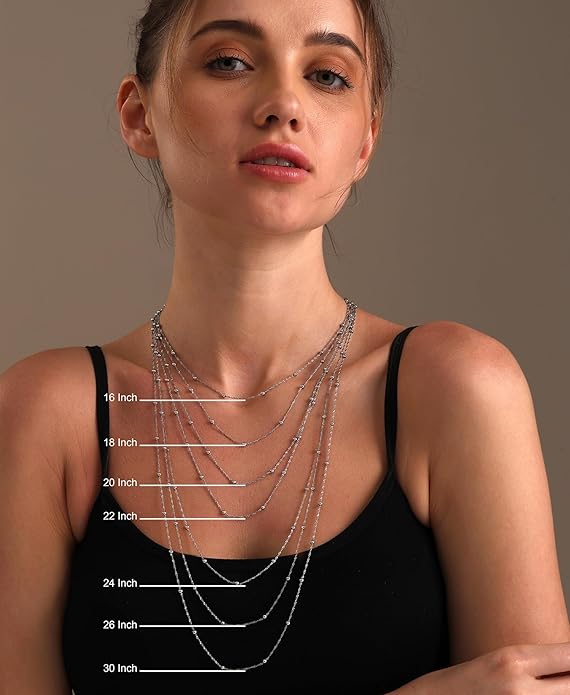 LeCalla 925 Sterling Silver Singapore Bead Ball Station Chain Necklace for Women | 3MM Beaded Station Necklace | Sterling Silver Chain Jewelry Gifts for Women | 16-30 Inches