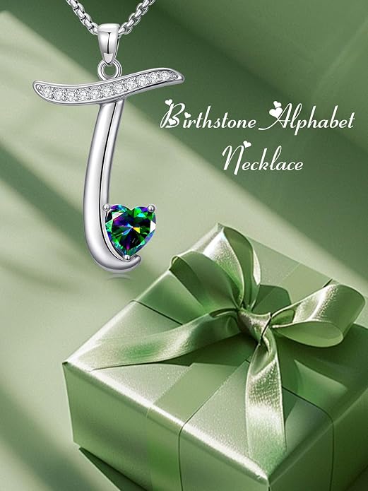 Birthday Gifts for Women Alphabet A to Z Initial Birthstone Pendant Necklaces for Women - 18k White Gold Plated Personalized Name Jewelry Anniversary Graduation Gifts for Wife Her Daughter Girlfriend(with Gift Box)