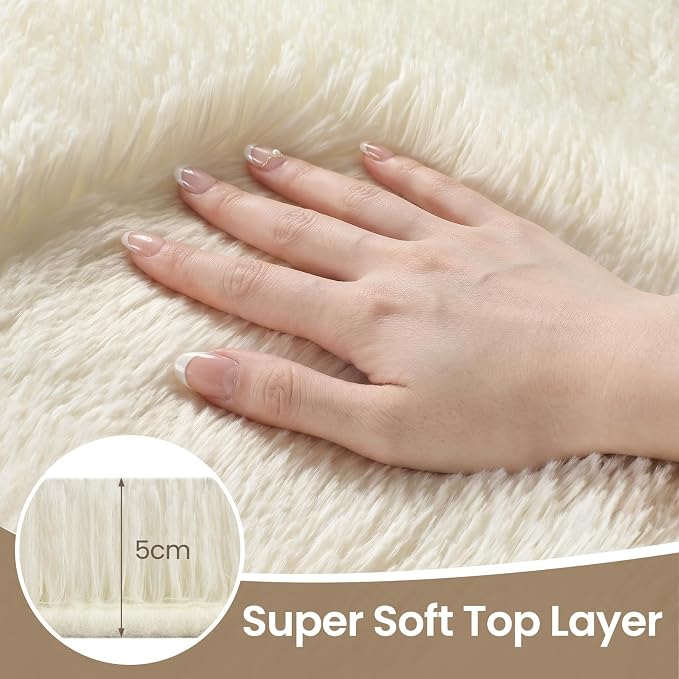 Sour Lemon Area Rugs 8x10 Living Room, Cream Large Area Rug Shag Shaggy Carpet Soft Plush Furry Bedside Rugs, Machine Washable Area Rugs for Bedroom Kids Girls Boys Home Decor Anti Slip