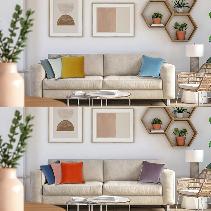 Velvet Throw Pillow Covers 16x16 Inch Set of 4 Decorative Velour Pillowcases Double-Colored Cushion Covers for Sofa Couch,Warm-Edge