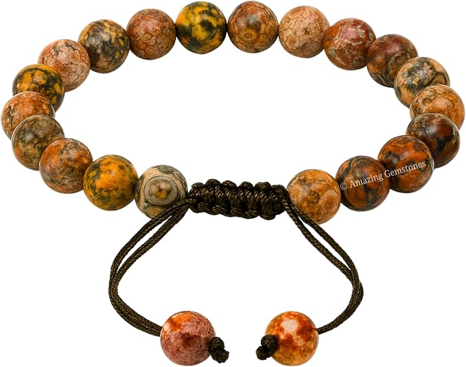 Amazing Gemstone Leopard Jasper Bracelet for Women Men's Gifts - Protection Healing Crystal Bracelet - 8mm Gemstone Beaded Adjustable Bracelet Pulseras para Hombres Mujer Stocking Stuffers