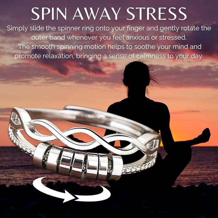 Halukakah 18K Gold/Platinum Plated Anxiety Spinning Ring: Stylish Diamond Heart Stress Relief Jewelry with Beads Spinner,Himalaya Salt Added,Size Adjustable,Gift for Women,Teens,Girls,Daughter,and Mom