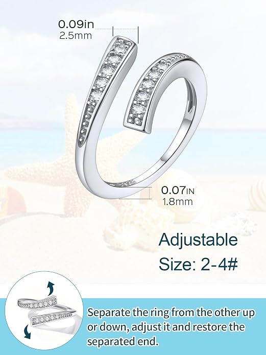 ChicSilver Toe Rings for Women 925 Sterling Silver Toe Ring Hypoallergenic Adjustable Open Rings for Women Summer Jewelry