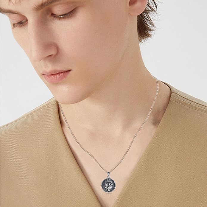 VONALA Sterling Silver Necklace Arrowhead Wolf Celtic Owl Horse Pendant Necklace Viking Animal Jewelry Gift for Men Women