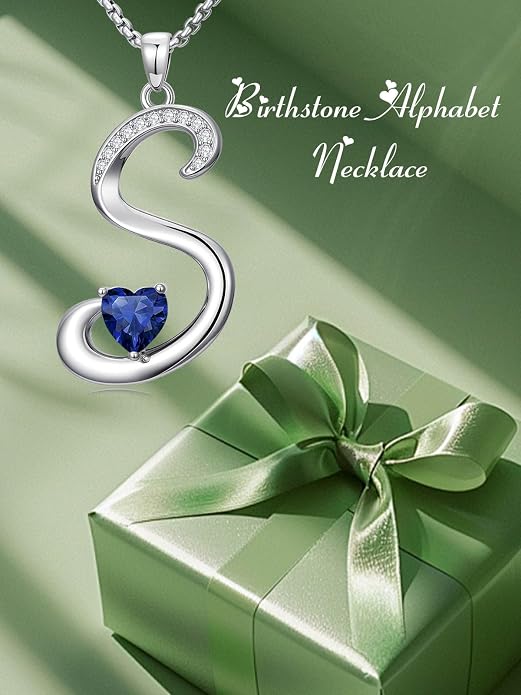 Birthday Gifts for Women Alphabet A to Z Initial Birthstone Pendant Necklaces for Women - 18k White Gold Plated Personalized Name Jewelry Anniversary Graduation Gifts for Wife Her Daughter Girlfriend(with Gift Box)