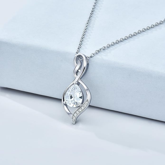 Infinity Birthstone Necklace for Women 925 Sterling Silver Dainty Infinity Pendant Jewelry Birthday Mothers Day Gifts for Mom Women Wife