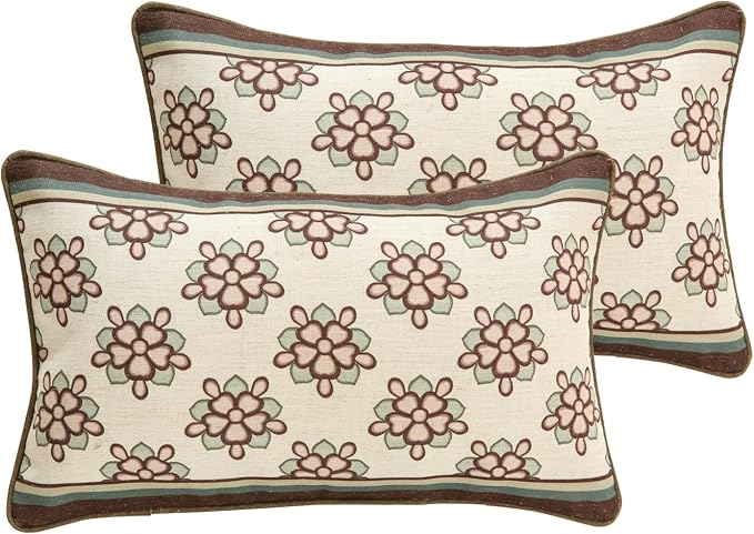 ISAENNE Vintage Linen Rectangle Throw Pillow Cover,Set of 2,20"x12"-Brune D | Designer French Elegant Pillow Cover,Concealed Zipper Design,Floral Pattern,Sofa,Bedroom,Living Room,Lounge Chairs
