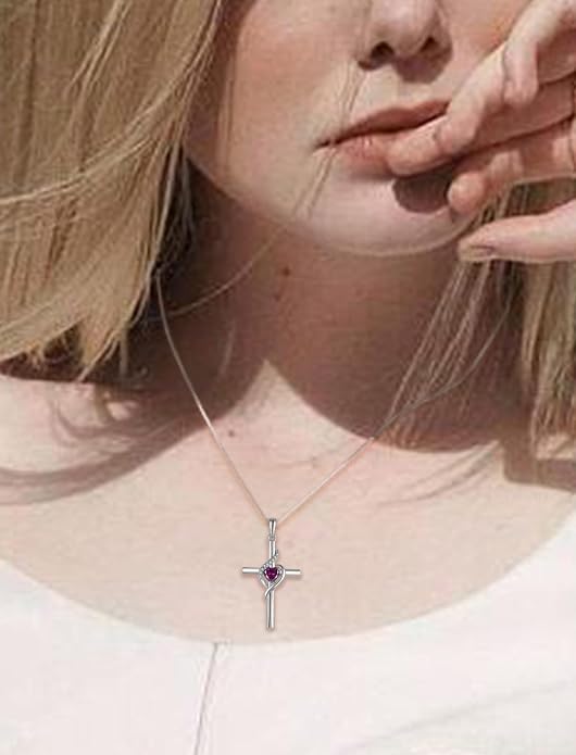 Cross Necklace 925 Sterling Silver Infinity Pendant Heart Birthstone Anniversary Jewelry for Women