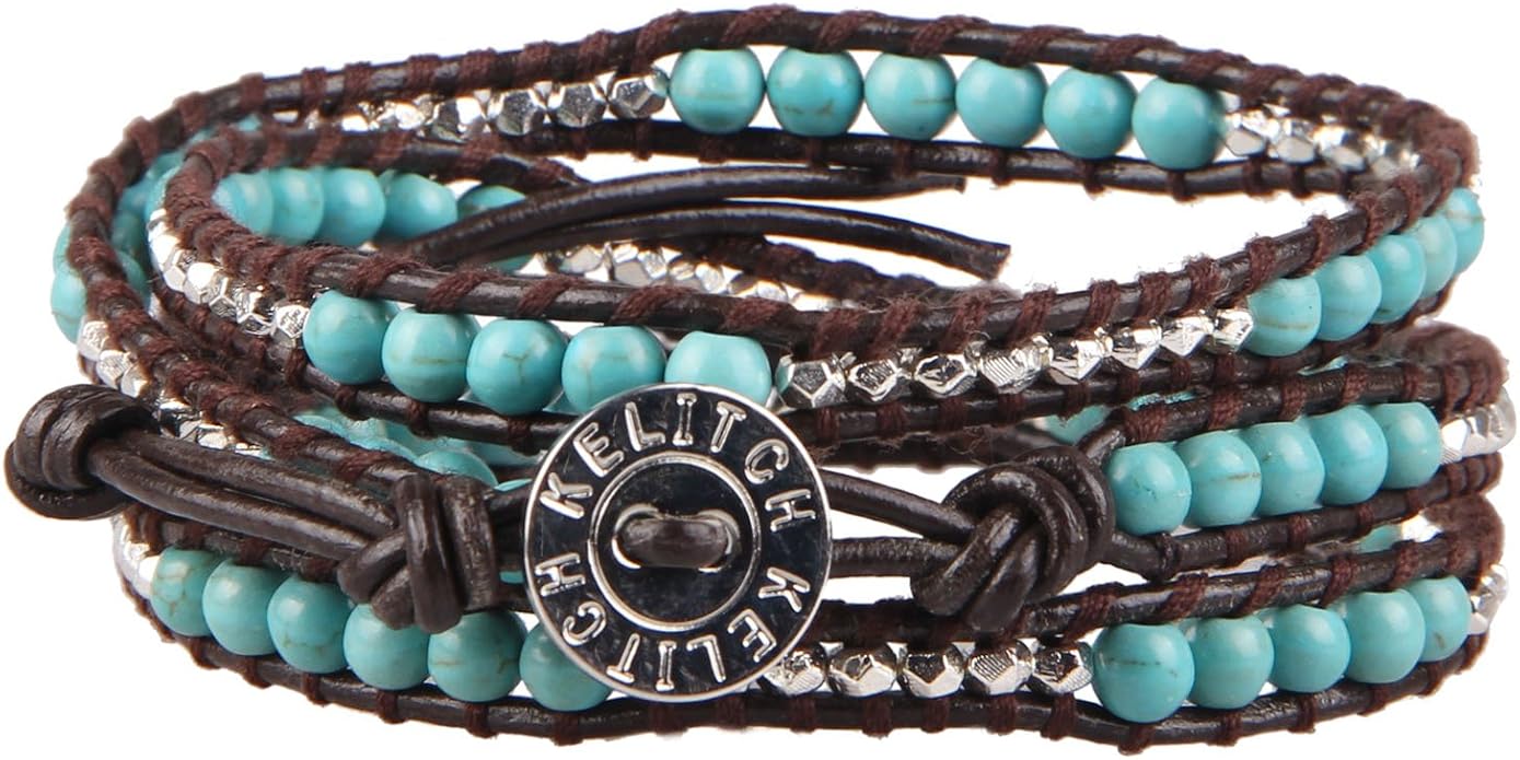KELITCH New Star Turquoise Bracelets Love Silver Beads 3 Wrap Bracelet Women Shell Pearl Bracelets