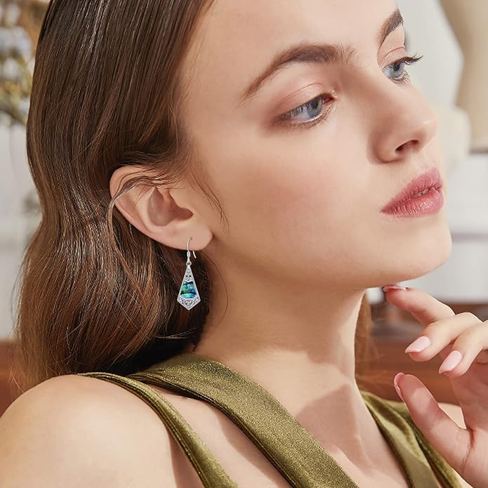 POPLYKE 925 Sterling Silver Tree of Life Dangle Earrings for Women Fashion Abalone Shell Jewelry Gifts for Mom Sister Friend Birthday