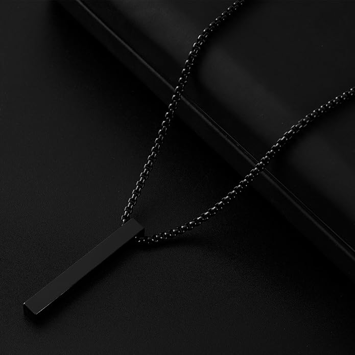 Fathers Day Custom Gifts Personalized 3D Bar Vertical Pendant Necklace - Custom 4 Sided Text Necklace Engraved Cuboid Stick Necklace
