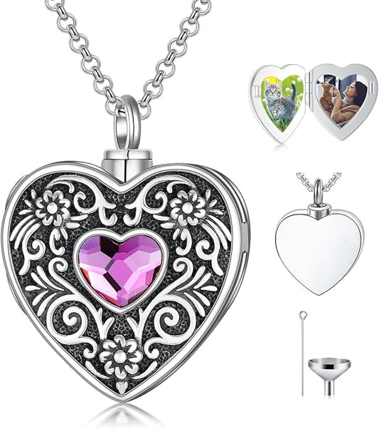 PELOVNY Urn Necklaces for Ashes of Loved Ones 925 Sterling Silver Personalized Heart Locket Urn Necklace Cremation Keepsake Memorial Jewelry Gifts for Women Men
