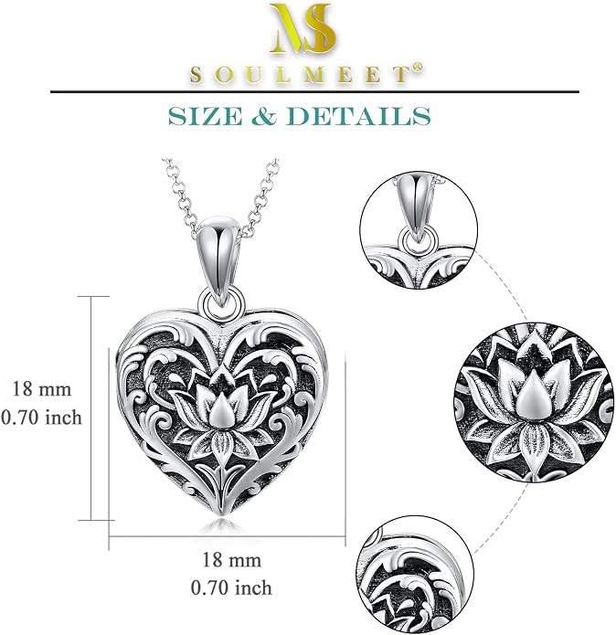 SOULMEET Personalized Silver Locket Necklace That Holds Pictures Photo Keep Someone Near to You, Memorial Custom Lockets Necklaces Letters Engraving for His Her