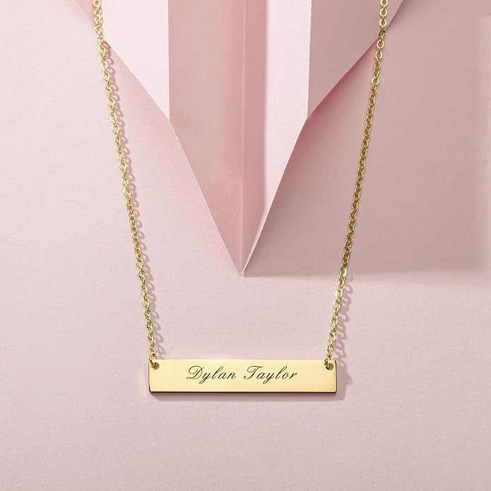 Personalized Necklace for Women, Custom Name Bar Pendant, Graduation Gift or Mothers Day Gift for Her, Gold Name Plate for Mom