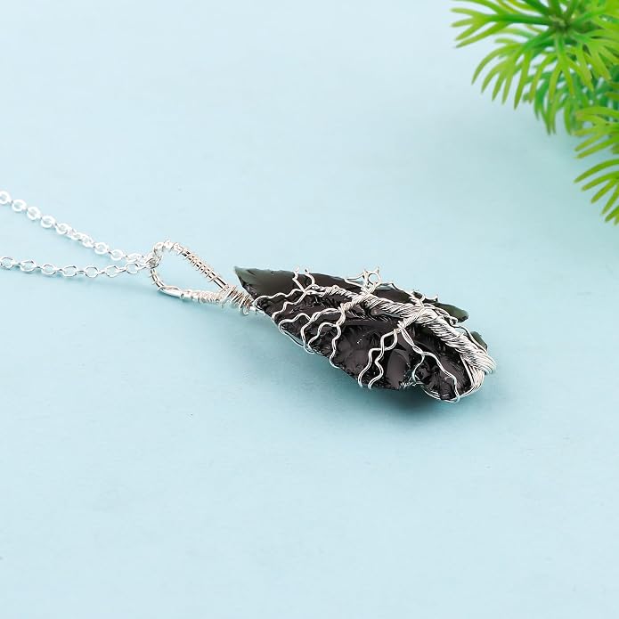 Silver Plated Wire Wrapped Pendant Necklace, Sea Glass Stones, Handmade Jewelry, Healing Crystals, Hammered Pendant, Birthday Gift for Women, Adjustable Chain 16+2inch