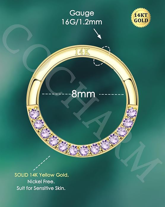 COCHARM 14K Solid Gold 18g/16g Nose Rings 16G Septum Rings Yellow Gold Tragus Helix Cartilage Conch Earring Hoops 18 Gauge Piercing Hoop