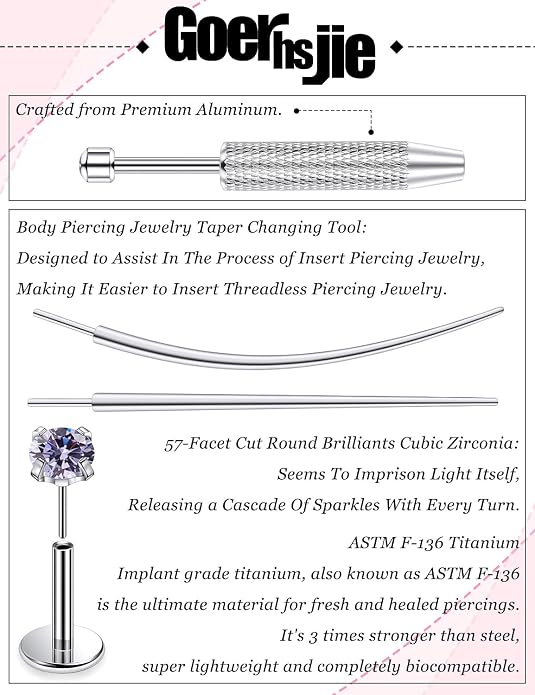 F136 Titanium 20/18/16g Threadless Earrings Nose Rings Lip Medusa Studs 6/7/8/10mm Piercing Jewelry for Women Men