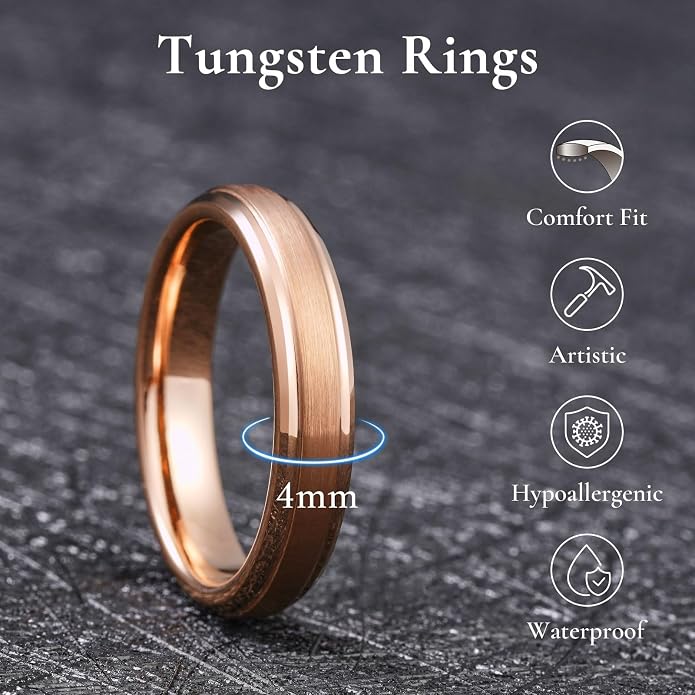 King Will Classic Tungsten Wedding Band for Men, 6/7/8/9/10mm Widths, Polished Finish Step Edge Matte Rings Comfort Fit