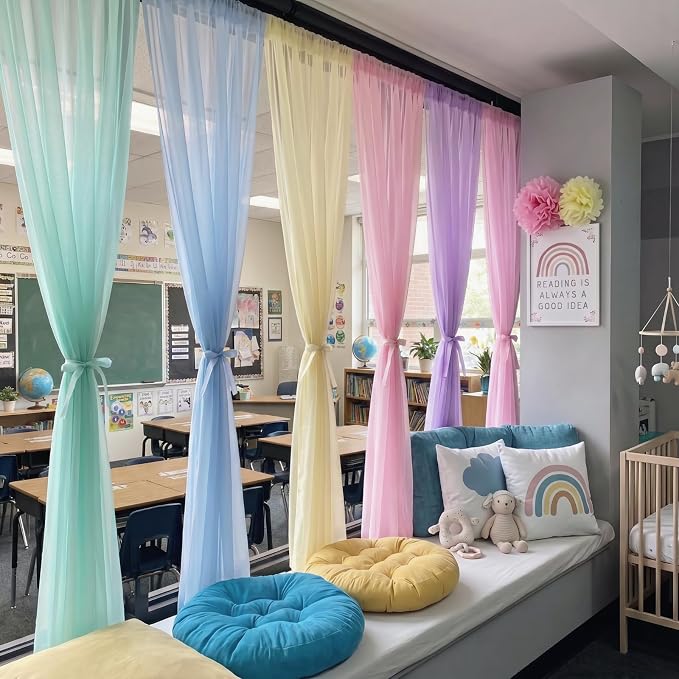 6 Panels,Pastel Rainbow Backdrop Curtains Sheer Curtain Panel,Bright Color | 59x86 Inch, Colorful Curtains Drapes for Kid, Unicorn Baby Shower, Birthday Party, Window Classroom Decoration, Photography