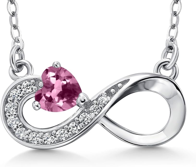 Gem Stone King Infinity Heart Pendant Necklace For Women | 925 Sterling Silver | 4MM Heart Shape Gemstone Birthstone | 18 Inch Silver Chain | Fine Jewelry Gift for Her Mom Women Wife