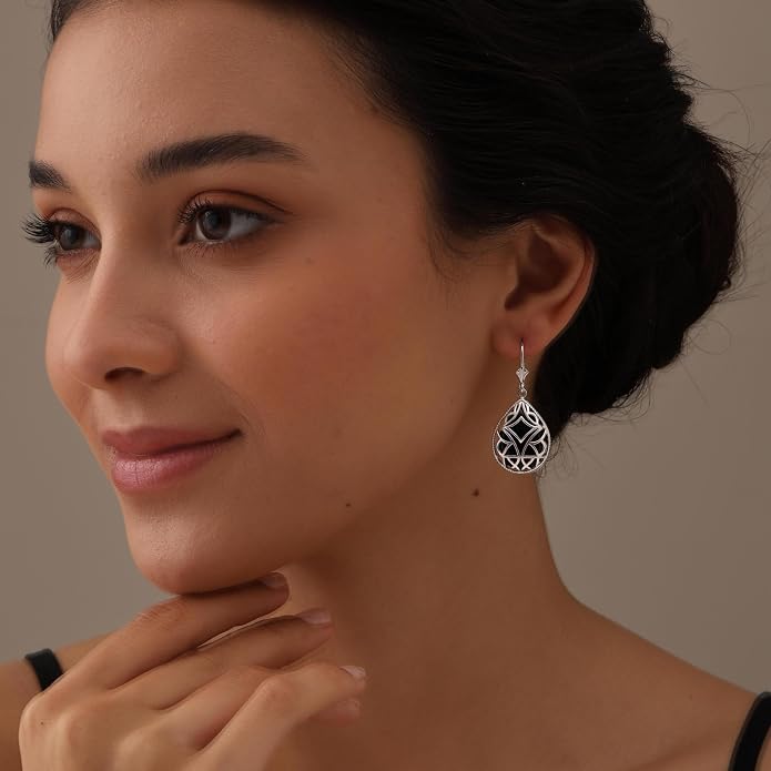 LeCalla Women's Drop & Dangle Earrings | 925 Sterling Silver Leverback Earrings | Lightweight Teardrop Lever Back Drop Dangle Earring for Women
