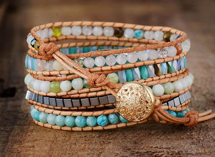 Boho Wrap Bracelet for Women, Handmade Natural Imperial Jasper Multi-Layer Stone Beaded Bracelet, Bohemian Healing Crystal Stone Jewelry Gifts