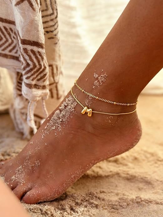 ChainsProMax Initial Ankle Bracelets for Women, Waterproof Anklets Bracelet Adjustable Summer Beach Women Foot Jewelry, Stainless Steel/Gold Plated-Send Gift Box/Letter A-Z