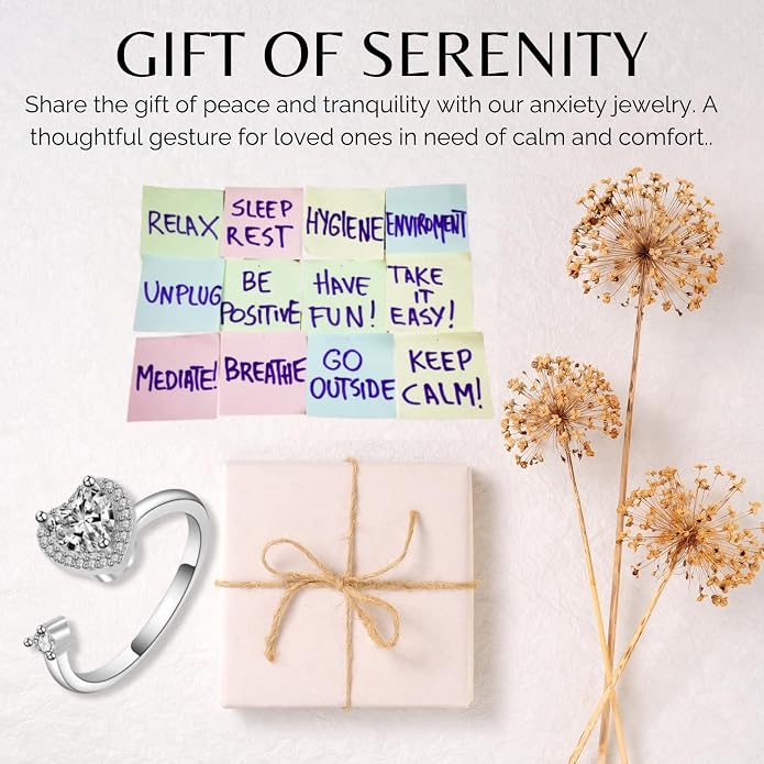 Halukakah 18K Gold/Platinum Plated Anxiety Spinning Ring: Stylish Diamond Heart Stress Relief Jewelry with Beads Spinner,Himalaya Salt Added,Size Adjustable,Gift for Women,Teens,Girls,Daughter,and Mom