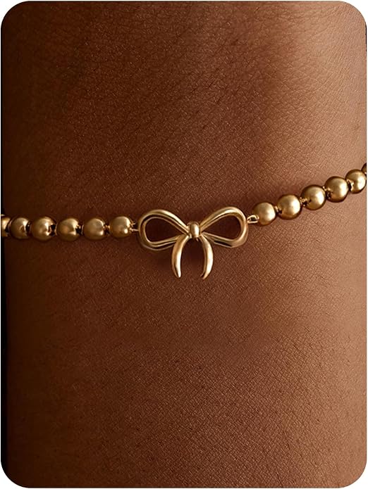 Charm Bracelet for Women Gold Trendy Non Tarnish Sideways 14K Gold Plated Simple Dainty Chain Jewelry Gift