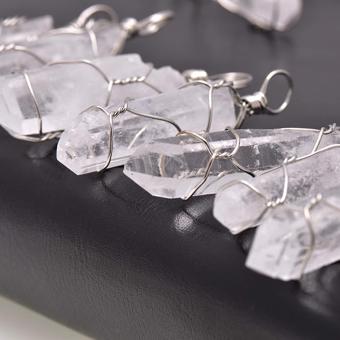 Paialco Hand Wired Natural Raw White Quartz Crystal Point Pendant Necklace