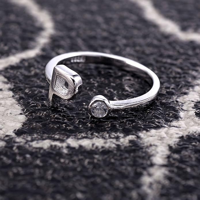 VIKI LYNN Sterling Silver Initial P Ring with Cubic Zirconia Size 4.5 Adjustable Letter Ring