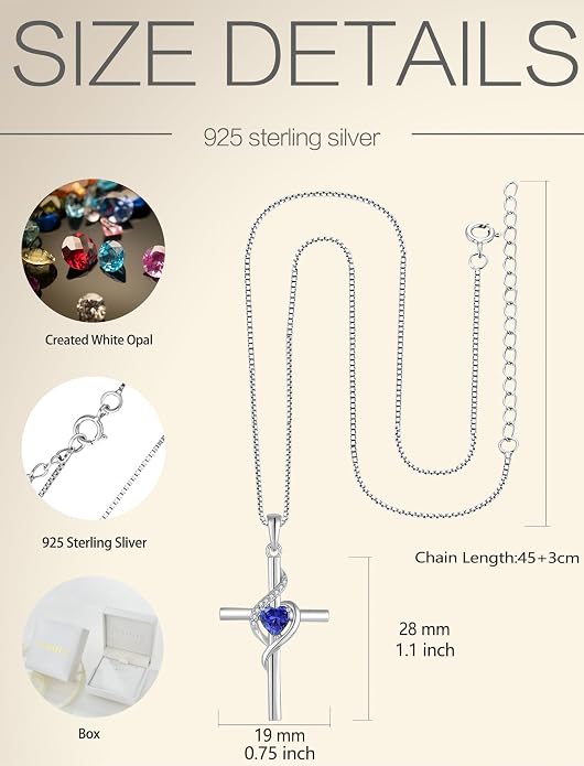 Cross Necklace 925 Sterling Silver Infinity Pendant Heart Birthstone Anniversary Jewelry for Women