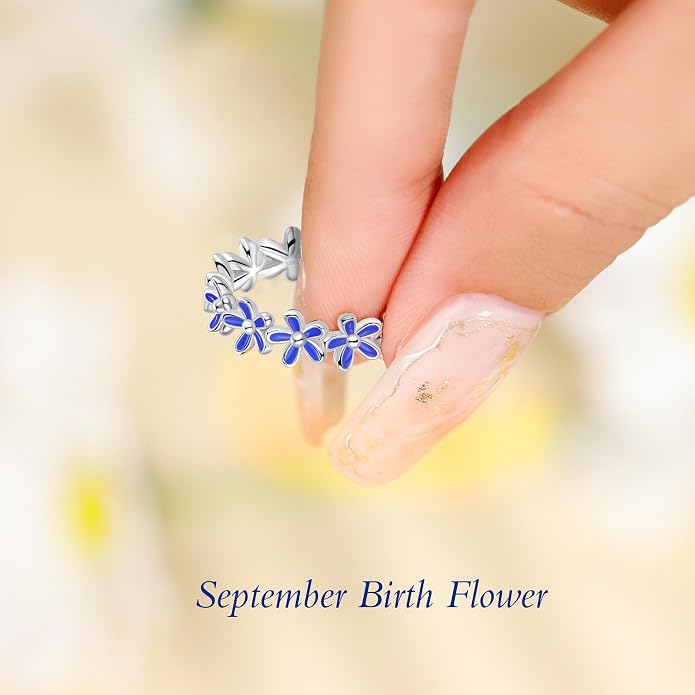 S925 Sterling Silver Dainty Daisy Flower Rings for Women, I Think Of You Every Daisy, 12 Month Birth Flower Ring