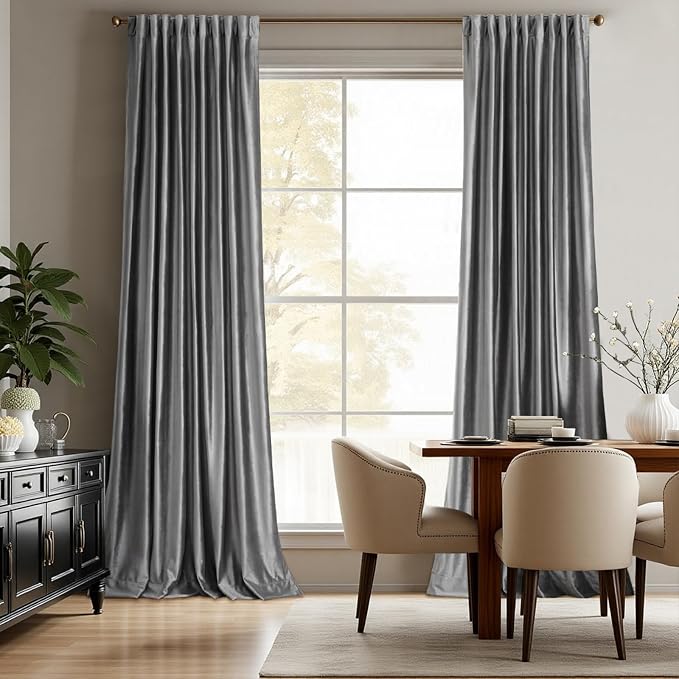 Gray Blackout Velvet Curtains 120 inch for Living Room,Full Blackout Elegant 2 Panels Back Tab Thermal Insulated Room Darkening Liner Curtain Heavy Noice Reducing Soundproof Window Drapes for Bedroom